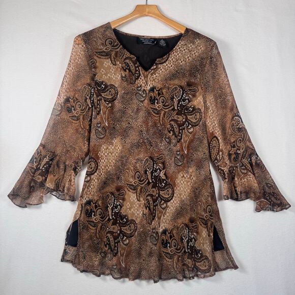 Vintage Y2K Silk Fairy Grunge Whimsigoth Babydoll Top Lined Brown Paisley Beaded - Picture 1 of 10